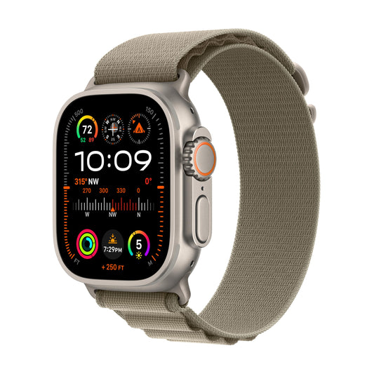 Apple Watch Ultra 2 GPS + Cellular, 49mm Titanium Case with Olive Alpine Loop - MEDIUM - MREY3LW/A (2024)