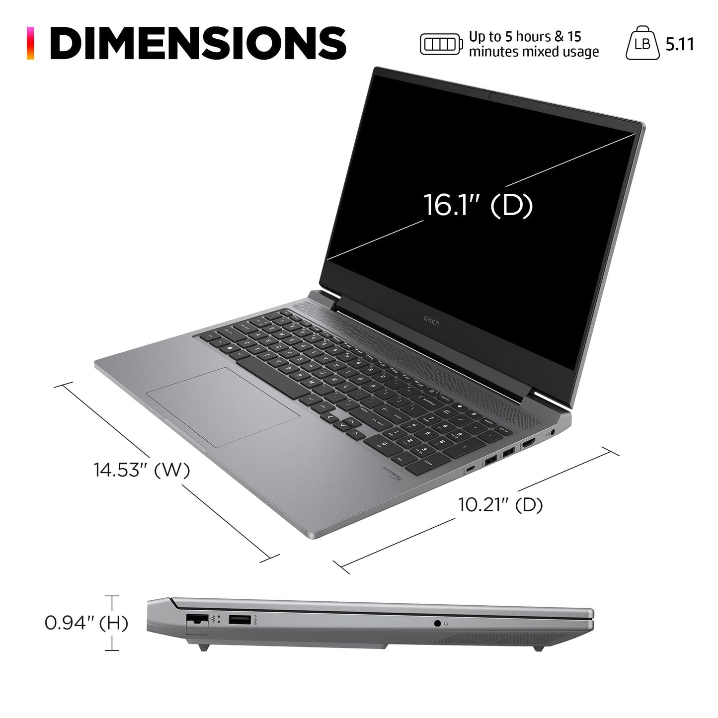 (Open Box) HP OMEN 16-in Laptop Computer, Core i7-14650HX, 16GB, 512GB, NVIDIA GeForce RTX 4060 GPU, 16-ae0100nr