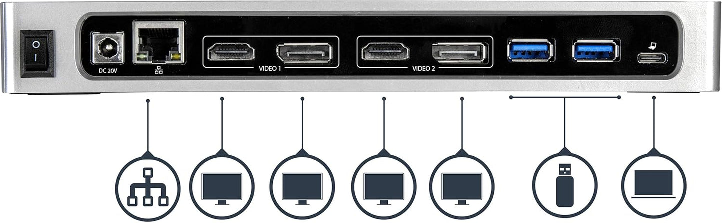 StarTech.com USB-C & USB-A Dock - Dual Monitor 4K 60Hz Dock DisplayPort, HDMI