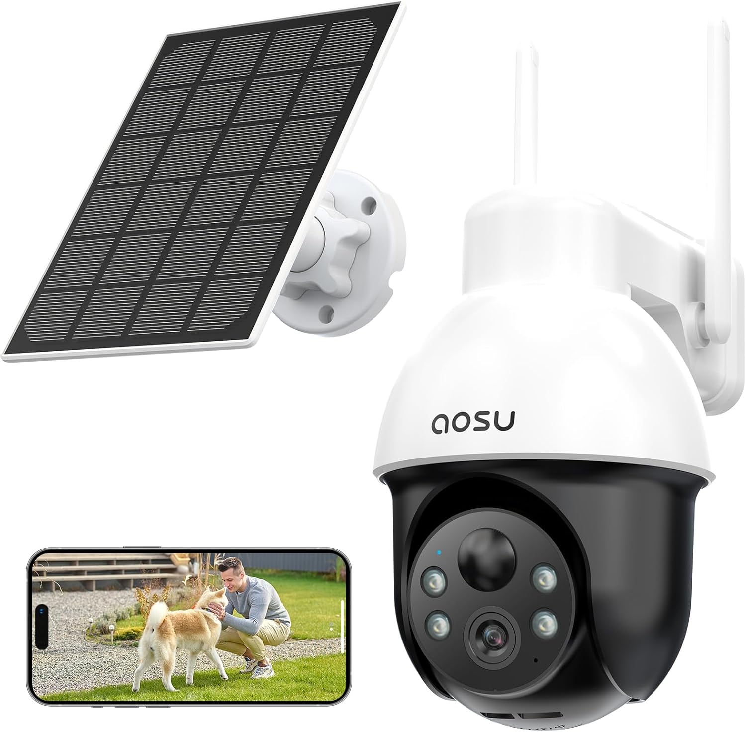 Open Box) AOSU Solar Security Camera Wireless Outdoor System, 3K/5MP