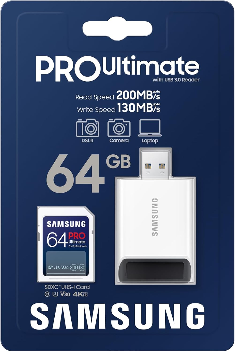 Samsung PRO Ultimate Full Size Memory Card/USB 3.0Reader, 64GB SDXC - MB-SY64SB/AM