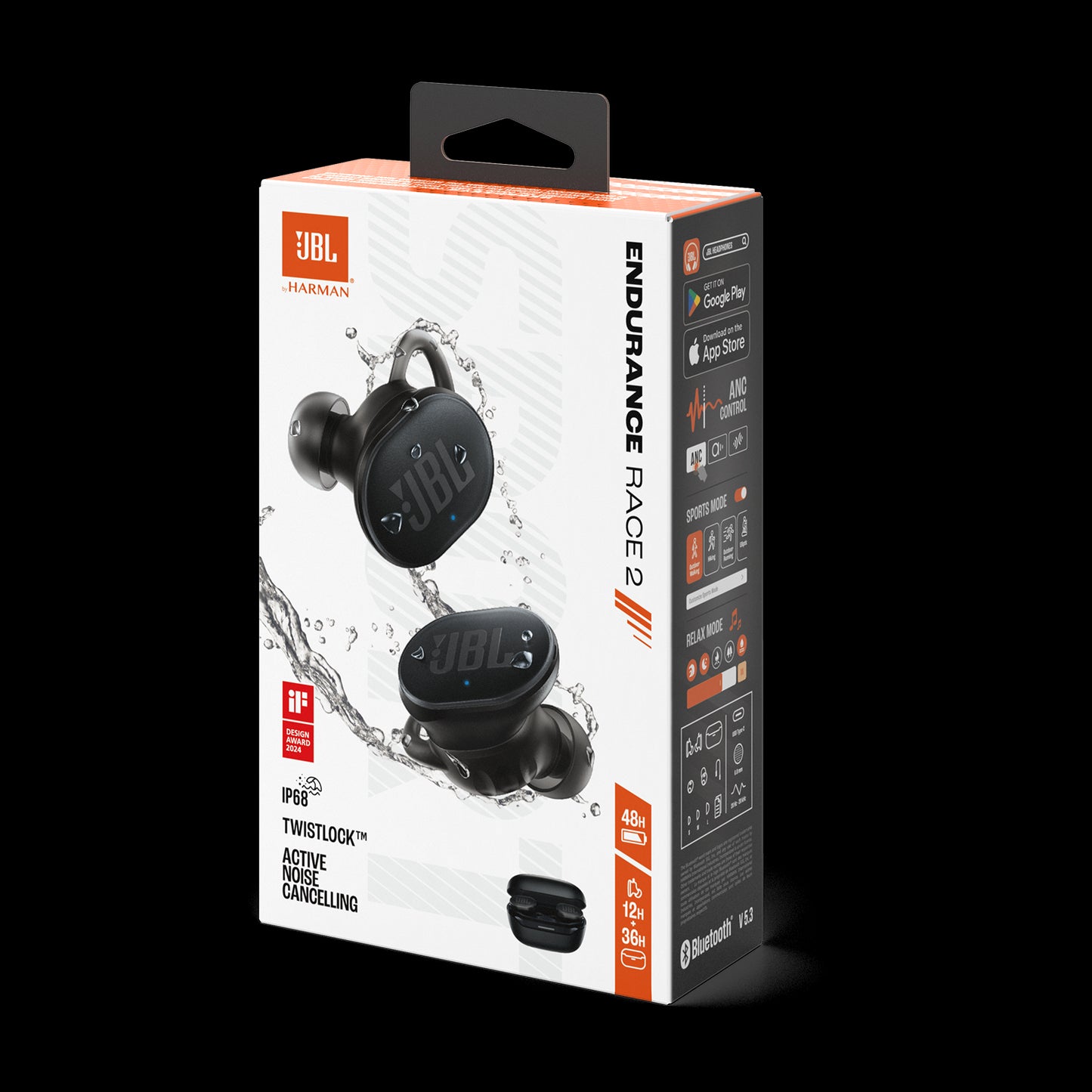 JBL Endurance Race 2 Noise Cancelling True Wirelss Sport Headphones - Black