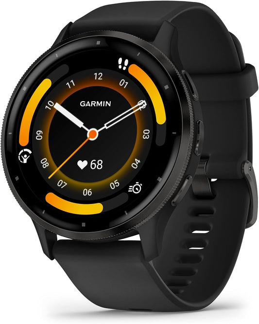 Garmin Venu 3 Smartwatch - Slate Stainless Steel Bezel with Black Case and Silicone Band