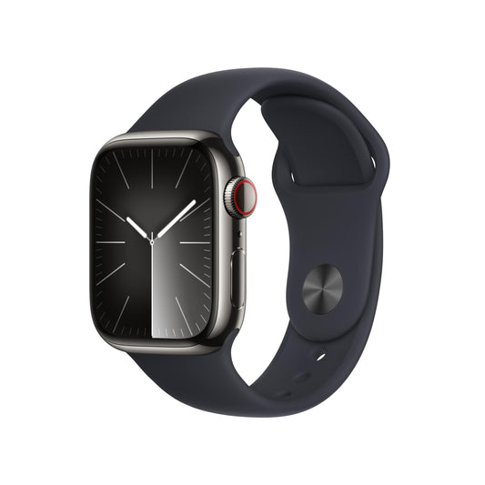 Apple Watch Series 9 GPS + Cellular 41mm Graphite Stainless Steel Case with Midnight Sport Band - M/L (2023)