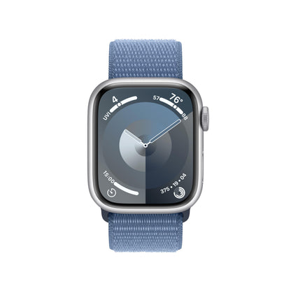 Apple Watch Series 9 GPS 41mm Silver Aluminum Case with Winter Blue Sport Loop (2024)
