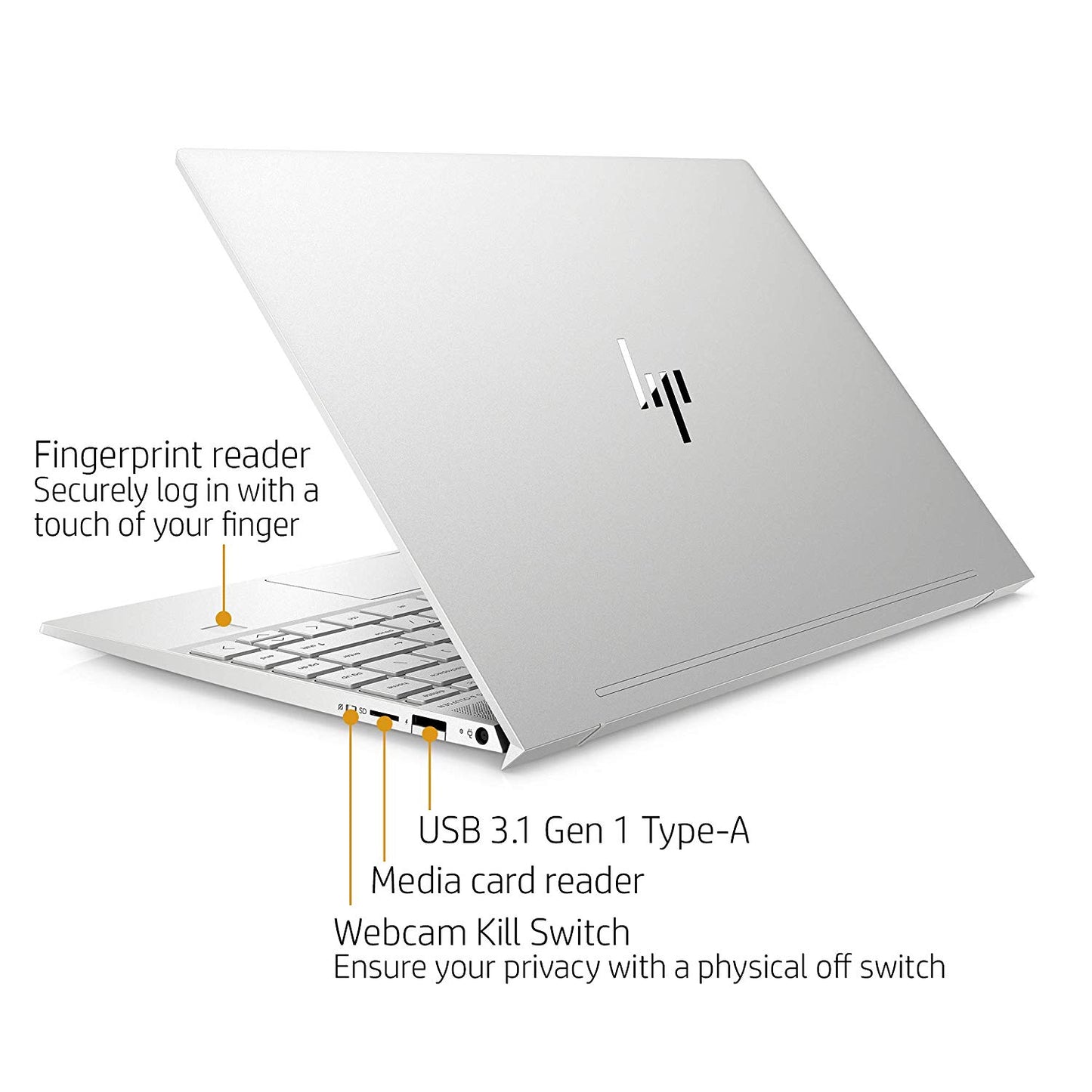 HP Envy 13-in Thin Laptop w/ Fingerprint Reader, Touchscreen, i7, 8GB, 256GB SSD, 13-aq0005nr, Silver