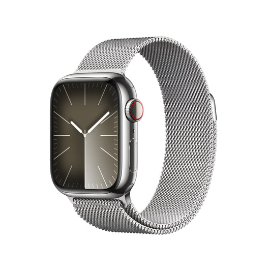 Apple Watch Series 9 GPS + Cellular 41mm Silver Stainless Steel Case with Silver Milanese Loop (2023)
