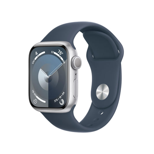 (Open Box) Apple Watch Series 9 GPS 41mm Silver Aluminum Case with Storm Blue Sport Band - M/L (2023)