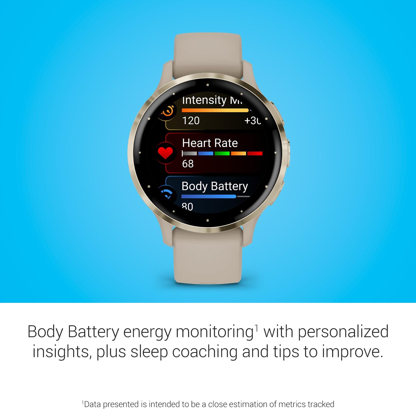 Garmin Venu 3S Soft Gold Stainless Steel Bezel SmartWatch with 41mm French Gray Case and Silicone Band