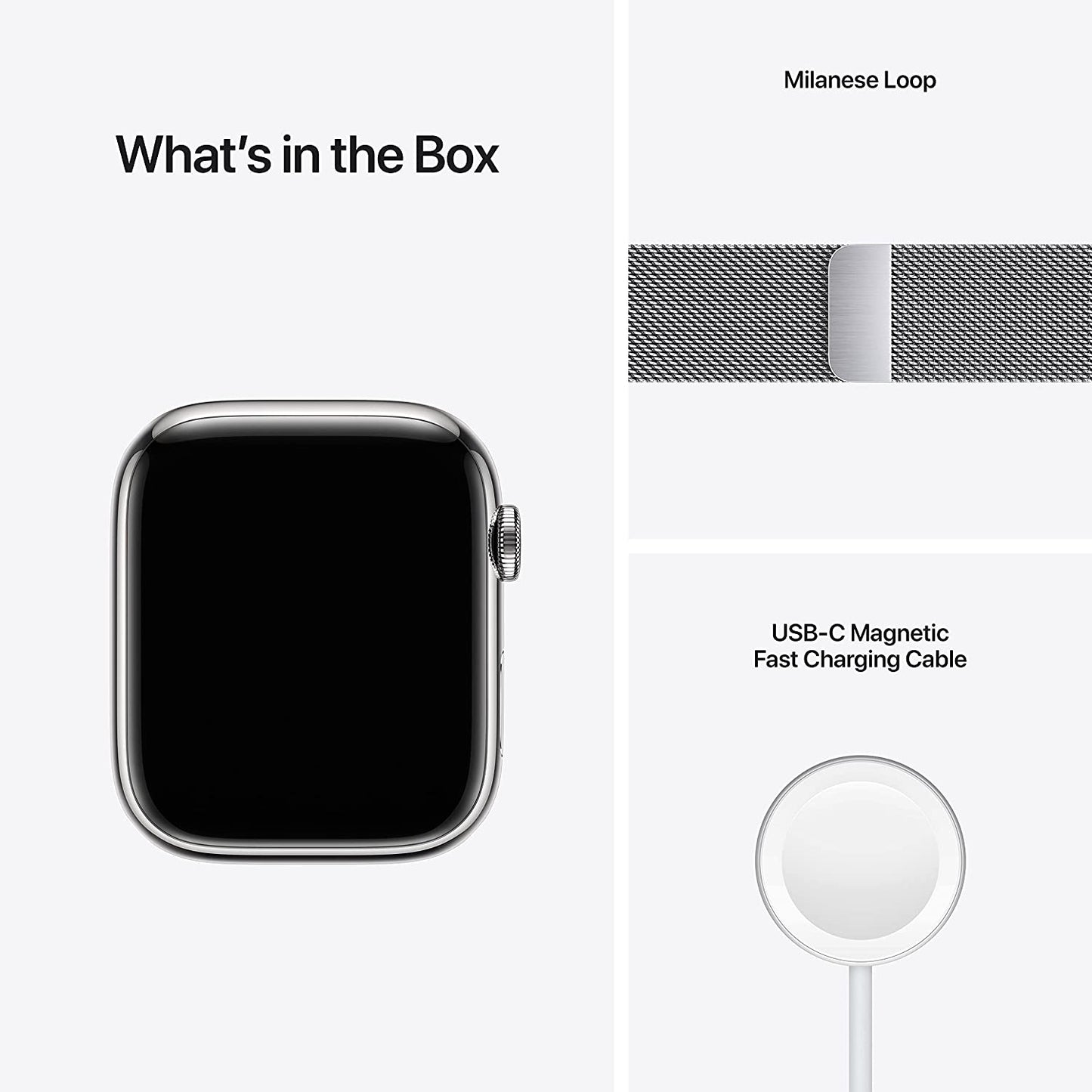 Apple Watch Series 7 GPS + Cellular, 45mm Silver Stainless Steel Case with Silver Milanese Loop