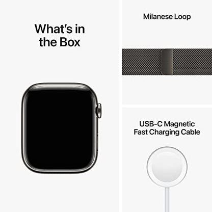 (Open Box) Apple Watch Series 8 GPS + Cellular 45mm Graphite Stainless Steel Case w Graphite Milanese Loop (2022)