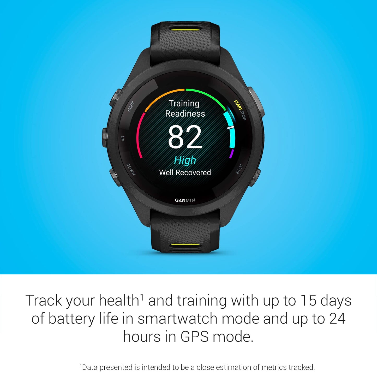 Garmin Forerunner 265S Running Smartwatch, Black and Amp Yellow, 42 mm