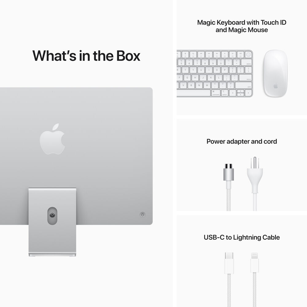 Apple 24-inch iMac w Retina 4.5K - M1 chip w 8‑core CPU 8‑core GPU, 512GB - Silver MGPD3LL/A (Spring 2021)