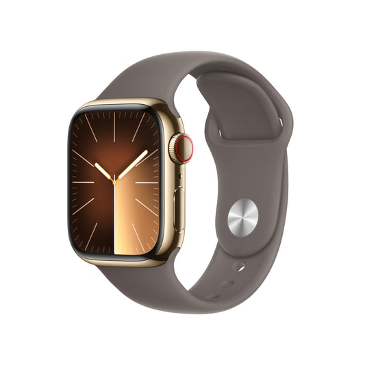 Apple Watch Series 9 GPS + Cellular 41mm Gold Stainless Steel Case with Clay Sport Band - S/M (2024)
