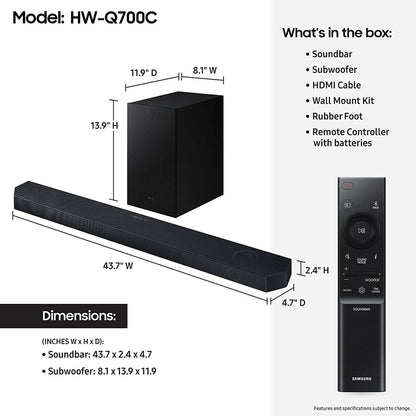 Samsung HW-Q700C 3.1.2ch Soundbar w/Wireless Dolby Audio, Airplay 2, Alexa (2023)