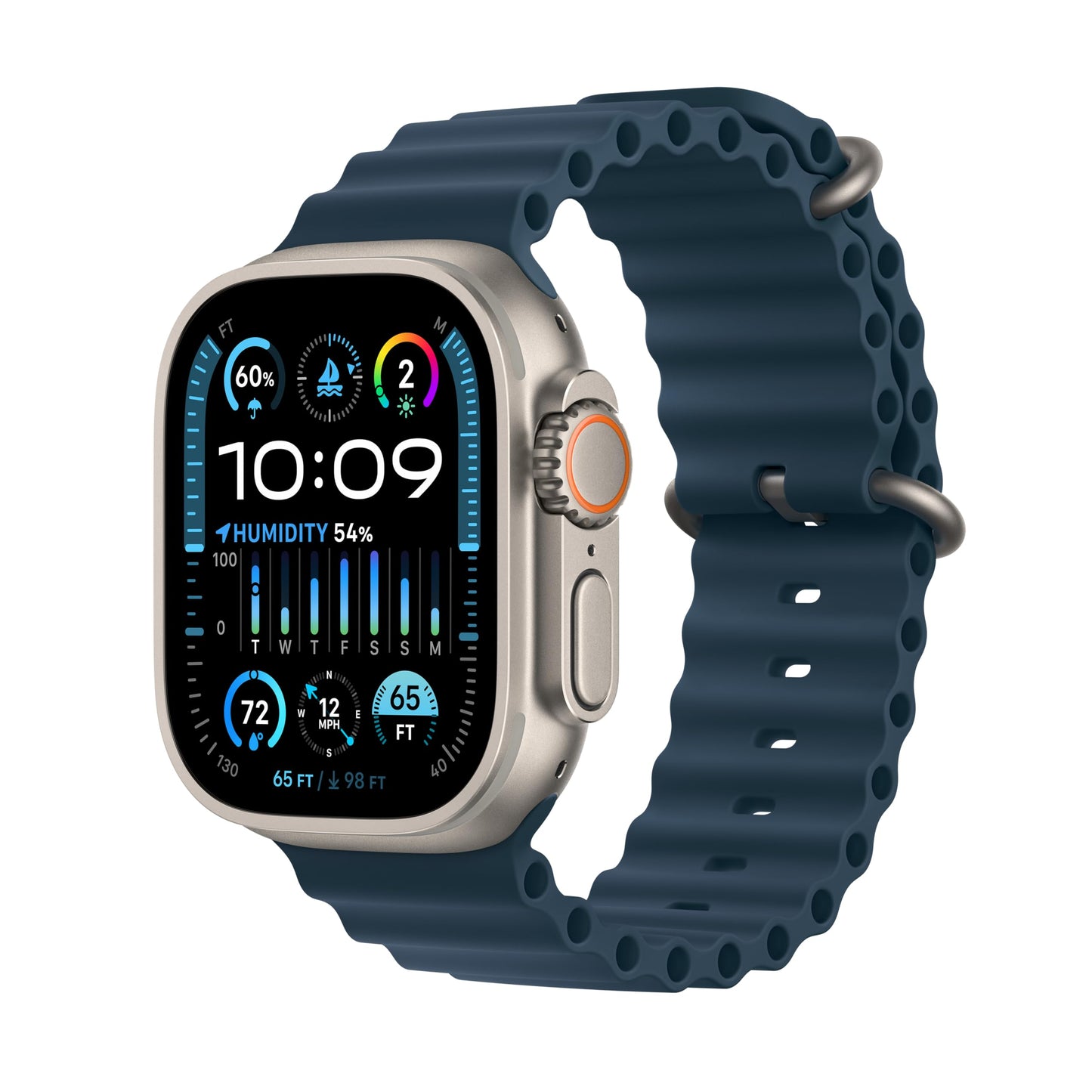 Apple Watch Ultra 2 GPS + Cellular, 49mm Titanium Case with Blue Ocean Band - MREG3LW/A (2024)
