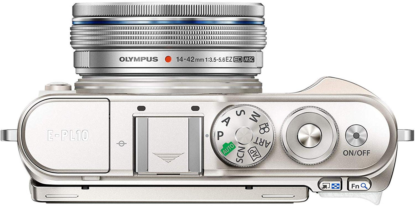 Olympus PEN E-PL10 White Camera Body with Silver M.Zuiko 14-42mm F3.5-5.6 EZ Lens, Case, Cloth & SD