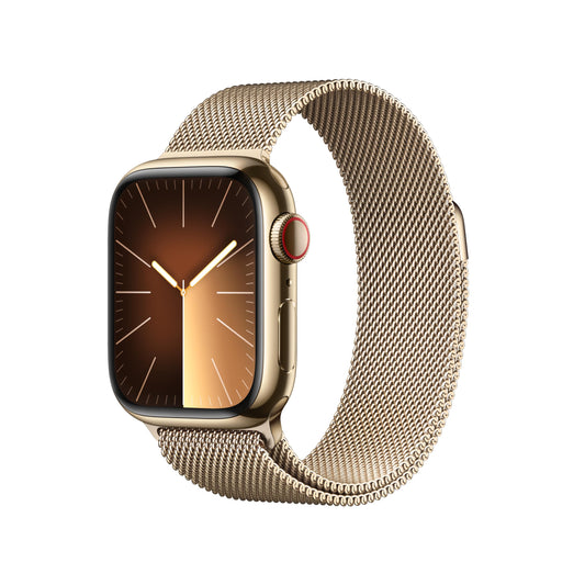 Apple Watch Series 9 GPS + Cellular 41mm Gold Stainless Steel Case with Gold Milanese Loop (2023)