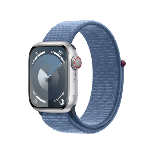 Apple Watch Series 9 GPS + Cellular 41mm Silver Aluminum Case with Winter Blue Sport Loop (2024)