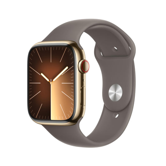 Apple Watch Series 9 GPS + Cellular 45mm Gold Stainless Steel Case with Clay Sport Band - S/M (2023)