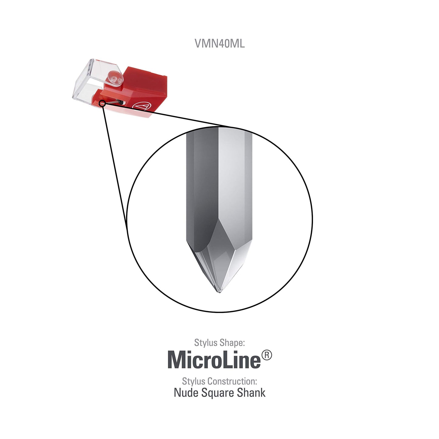 Audio-Technica VMN40ML MicroLine Nude Replacement Turntable Stylus Red