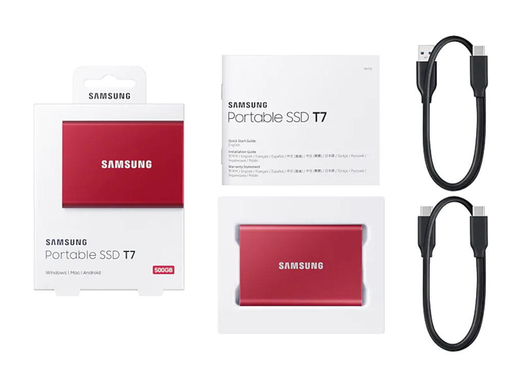 (Open Box) Samsung T7 500GB Portable SSD - MU-PC500R/AM - USB 3.2 - Red