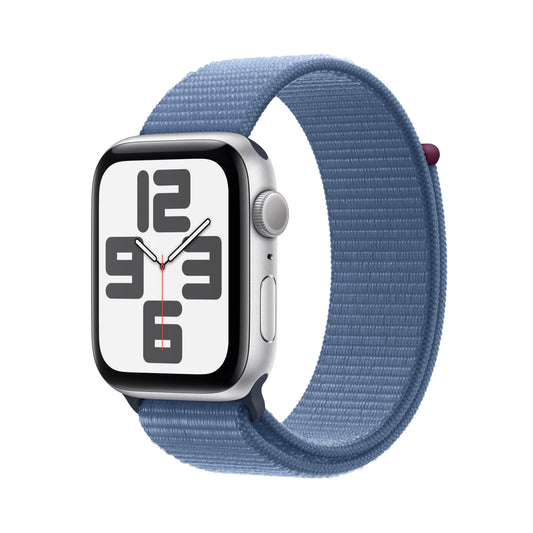 (Open Box) Apple Watch SE GPS 44mm Silver Aluminum Case with Winter Blue Sport Loop (2023)
