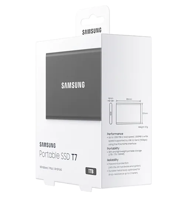 Samsung T7 1TB Portable SSD - MU-PC1T0T/AM - USB 3.2 - Titan Grey