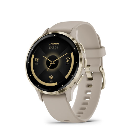 Garmin Venu 3S Soft Gold Stainless Steel Bezel SmartWatch with 41mm French Gray Case and Silicone Band