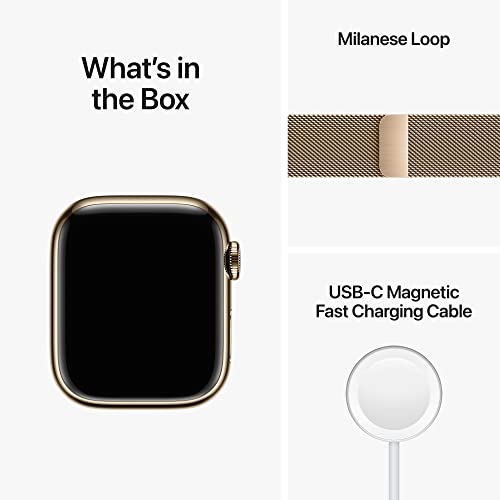 Apple Watch Series 8 GPS + Cellular 41mm Gold Stainless Steel Case w Gold Milanese Loop (2022)