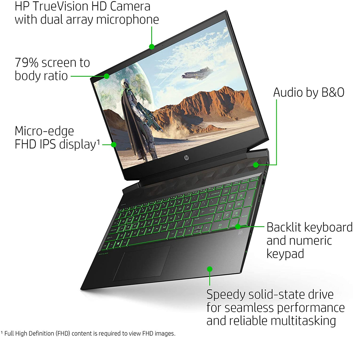 HP Pavilion 15.6-in Gaming Laptop Computer 15-ec1010nr Ryzen 5 4600H 8GB 512GB GTX 1650 4GB - Shadow Black