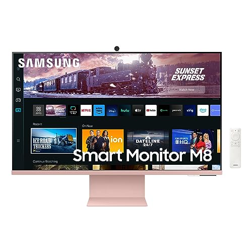 LS27CM80PUNXZA 27" M80C UHD HDR Smart Computer Monitor Screen with Streaming TV, Slimfit Camera Included (LS27CM80PUNXZA), Sunset Pink