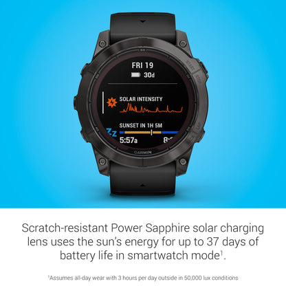 Garmin fēnix 7X Pro Sapphire Solar, Multisport GPS Smartwatch, Built-in Flashlight, Solar Charging Capability, 010-02778-10, Black