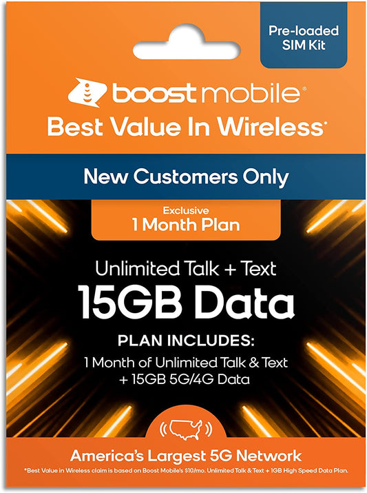Boost Mobile Preloaded SIM Card - 1month/15gb - Bring Your Own Phone