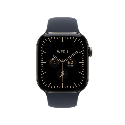 Apple Watch Series 12 GPS + Cellular 42mm Natural Titanium Case with Navy Blue Sport Band - S/M - MJGF4LS/A (2026)