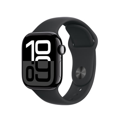 Apple Watch Series 10 GPS + Cellular 42mm Jet Black Aluminum Case with Black Sport Band - S/M - MWX63LW/A (2024)