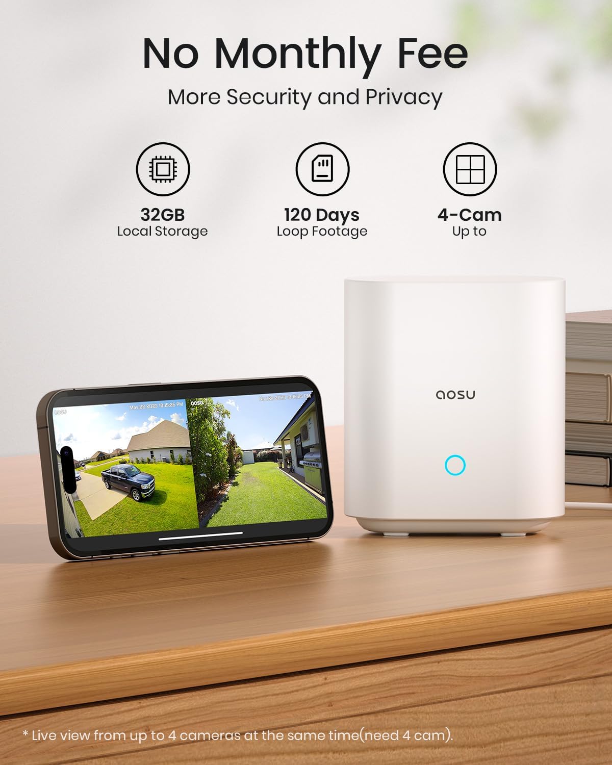 AOSU Security Cameras Wireless Outdoor Home System, True 2K HD Night Vision, No Subscription, 240-Day Battery Life, 166° Wide View, Spotlight & Siren Alarm, Motion Alert, Support 2.4G & 5G WiFi Router