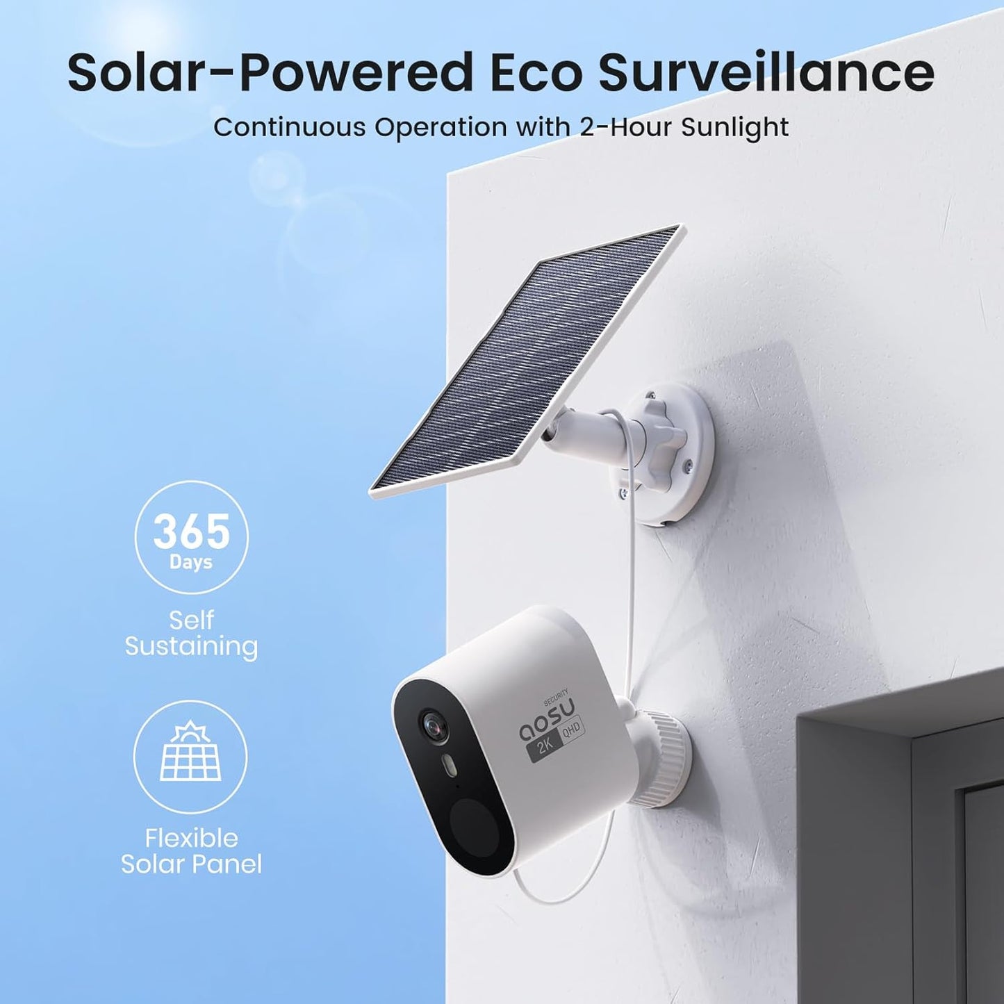 AOSU Solar Security Cameras Wireless Outdoor, 2K QHD Home Security System, 4 Cameras Kit with 166° Ultra-Wide View, Forever Power, Spotlight Camera, 32G Local Storage, No Monthly Fee