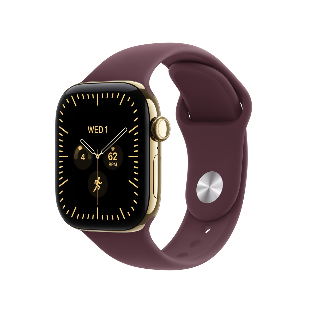 Apple Watch Series 12 GPS + Cellular 42mm Radiant Gold Titanium Case with Burgundy Sport Band - S/M - MJGJ4LS/A (2026)