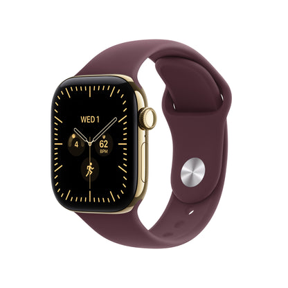 Apple Watch Series 12 GPS + Cellular 42mm Radiant Gold Titanium Case with Burgundy Sport Band - S/M - MJGJ4LS/A (2026)
