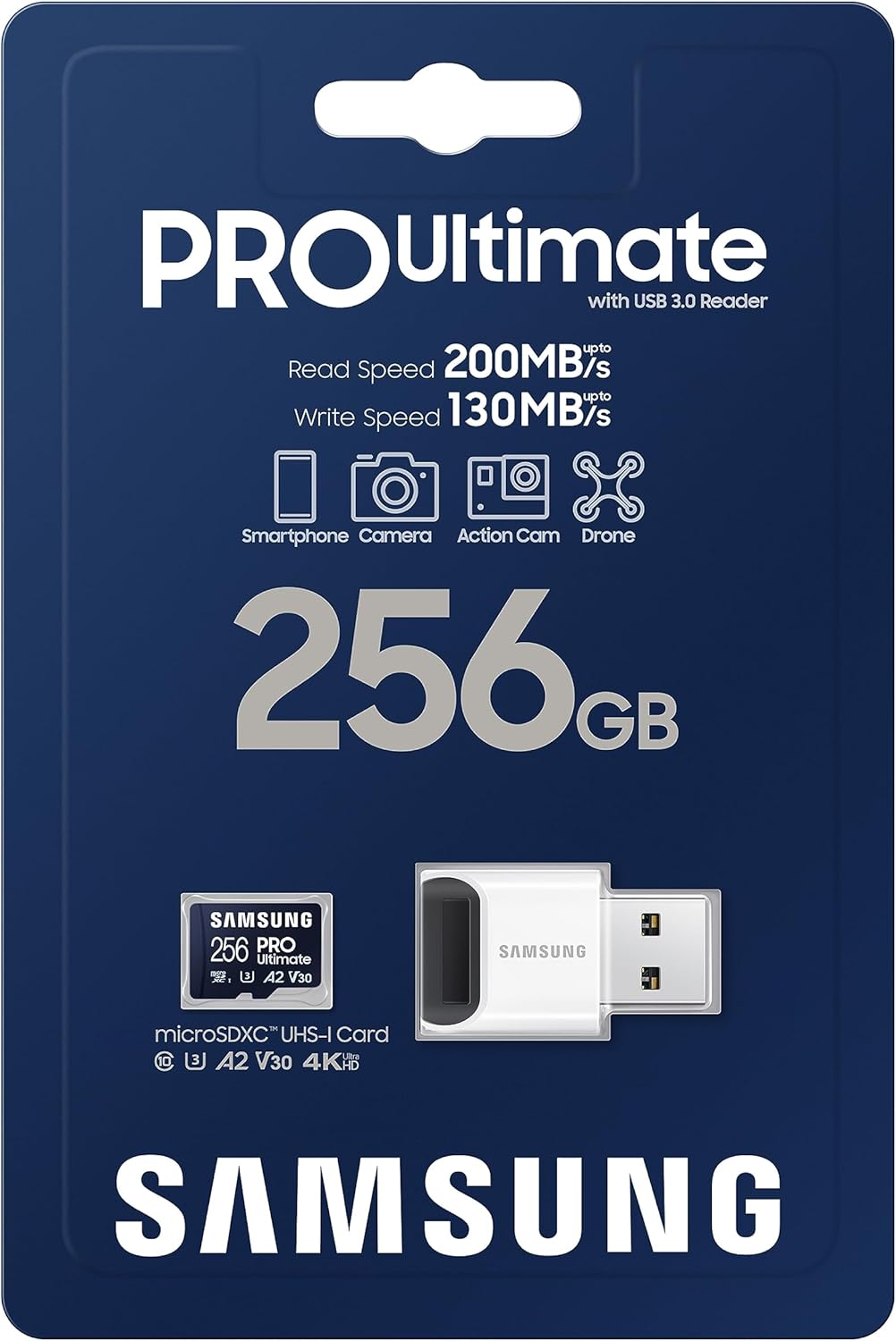 Samsung PRO Ultimate microSD Memory Card+ USB 3.0 Reader, 256GB microSDXC - MB-MY256SB/AM