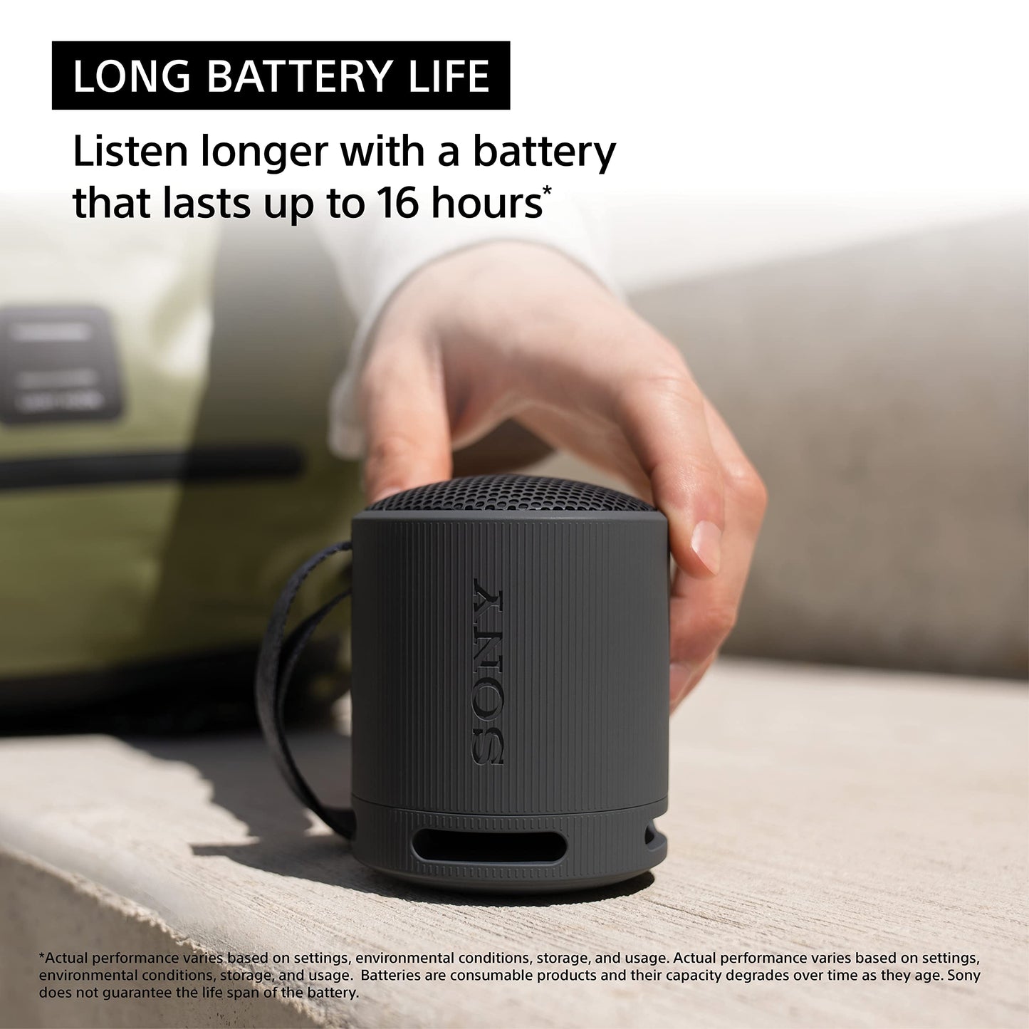 Sony SRS-XB100 Wireless Bluetooth Waterproof Speaker, 16 Hr Battery - Black