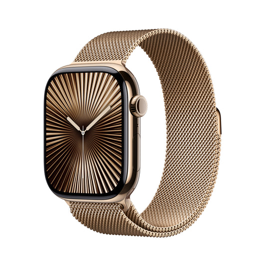 Apple Watch Series 10 GPS + Cellular 46mm Gold Titanium Case with Gold Milanese Loop - S/M - MC7T4LW/A (2024)