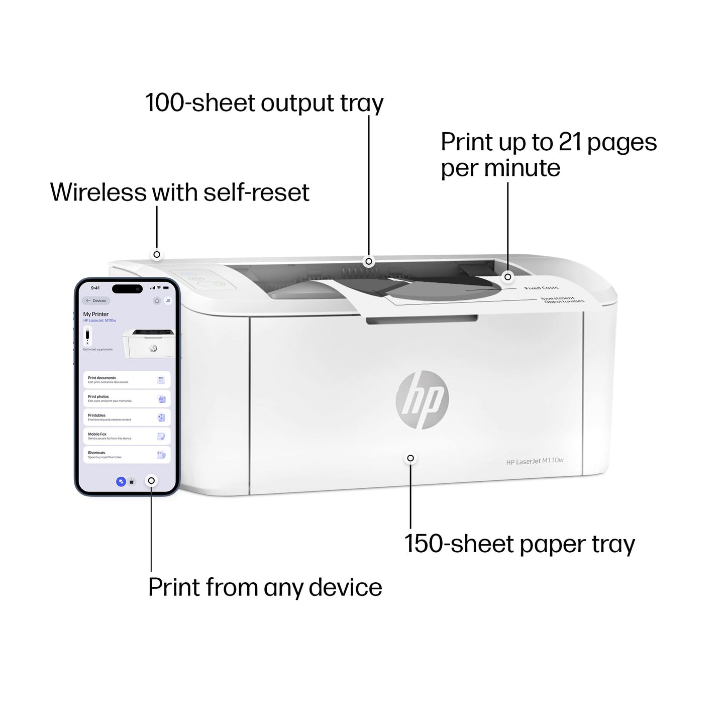HP LaserJet M110w Wireless Black & White Printer, Mobile Printing - 7MD66F#BGJ