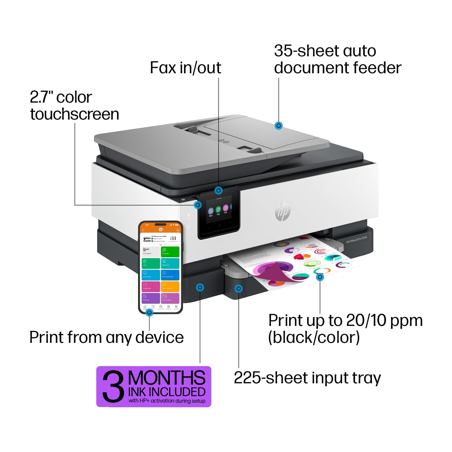 HP OfficeJet Pro 8135e All-in-One Color Printer, Copier, Scanner, Fax - 40Q35A#B1H