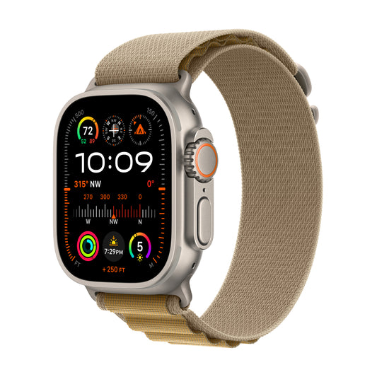(Open Box) Apple Watch Ultra 2 GPS + Cellular 49mm Natural Titanium Case with Tan Alpine Loop - Medium - MX4F3LW/A (2024)