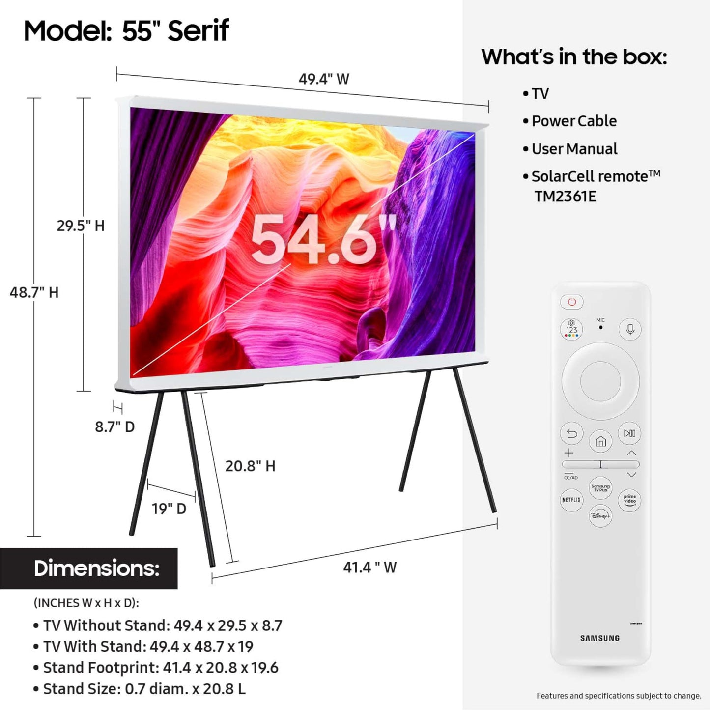 SAMSUNG 55-in QLED 4K The Serif LS01D Series Quantum HDR Smart TV - QN55LS01DAFXZA (2024)