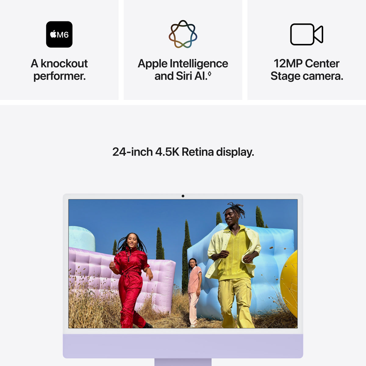 Apple 24-inch iMac with Retina 4.5K display: M6 chip with 12-core CPU and 12-core GPU, 16GB, 256GB SSD - Purple - MH1W4LL/A