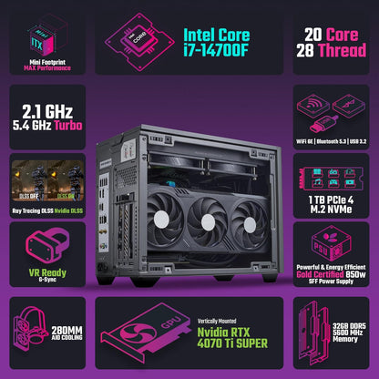 Cooler Master NR2 Pro Mini ITX Gaming Desktop Computer - i7 14700F - NVIDIA GeForce RTX 4070 Ti Super - 32GB DDR5 5600MHz - 1TB M.2 NVMe SSD