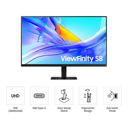 Samsung 32-in ViewFinity S8 (S80UD) 4K UHD IPS HDR10 Computer Monitor, KVM Switch, Eye Care, LS32D800UBNXGO (2025)
